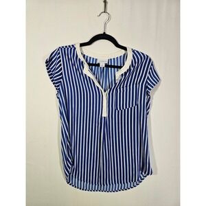 Preppy Nautical Liz Claiborne Striped Blouse Womens Small Blue White